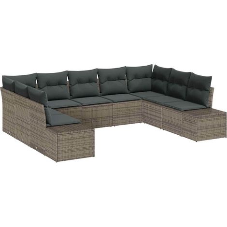 Maison Exclusive - Gartensofa-set mit Kissen 9 pcs Grau Polyratta