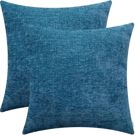 Filiyano-Lot de 2 housses de coussin douillettes pour canapé, décoration intérieure, chenille douce et colorée, 40 x 40 cm, bleues (1/5)