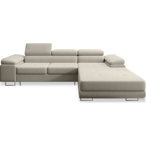 Canapé d'angle droit convertible Alphonso tissu Beige (1/5)