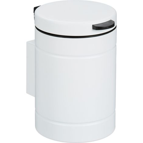 Relaxdays Kosmetikeimer Wandmontage, 3 Liter, Absenkautomatik, Inneneimer, Metall, runder Badezimmer Mülleimer, weiß