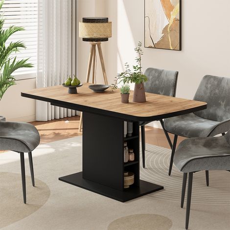 Table de salle à manger Fenaro, Chêne de force doré/Noir, 120-160 x 80 cm 2 pièces, Vicco (1/5)
