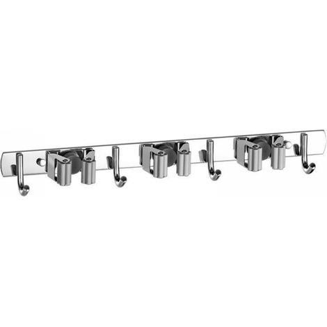 Support mural pour balai en acier inoxydable, avec 3 supports et 4 crochets, 38 cm (1/5)