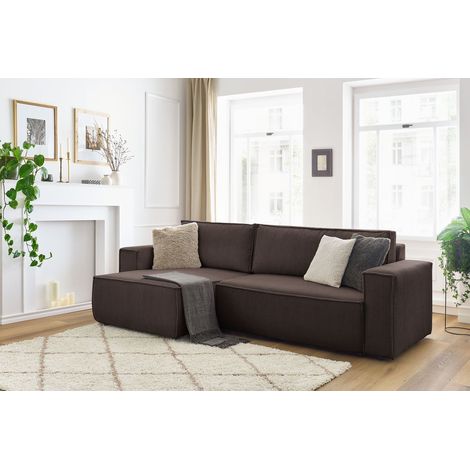 BOBOCHIC - Canapé d'angle réversible convertible coffre NIHAD velours côtelé Marron (1/5)
