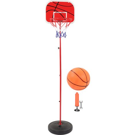 Support de basket à hauteur réglable poteau fer rouge blanc panier intérieur sports (1/5)