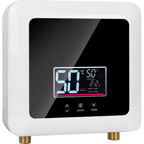 Chauffe-eau électriques 220V 7500W, Chauffe-eau électrique sans réservoir, Petit chauffe-eau instantané électrique économie d'eau Avec écran numérique, Pour cuisine, salle de bain, lavage (White) (1/5)