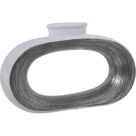 Vase Céramique 24 Cm Blanc/Argent 37X10X24 Cm (1/2)