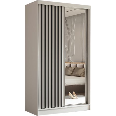 AX LIVING Modern Weiße Kleiderschrank mit Spiegel Cabinio 120cm brei