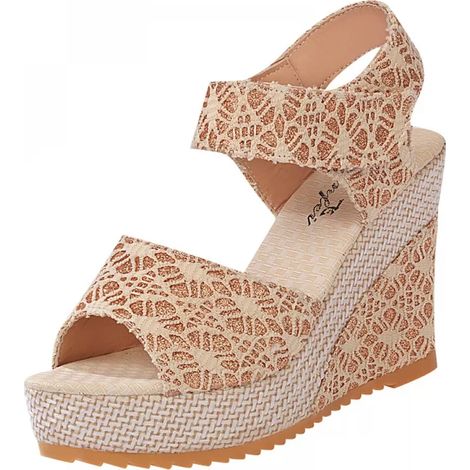 Sandales pour femmes, collection été, talon compensé, semelle plateforme, beige, matière synthétique, pointure 35 EU (1/5)