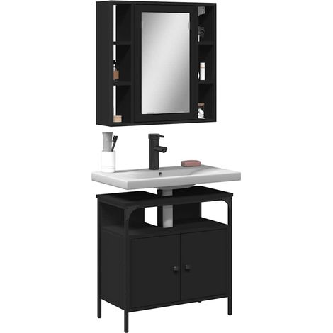 Ensemble de meubles salle de bain 2 pcs noir bois d'ingénierie