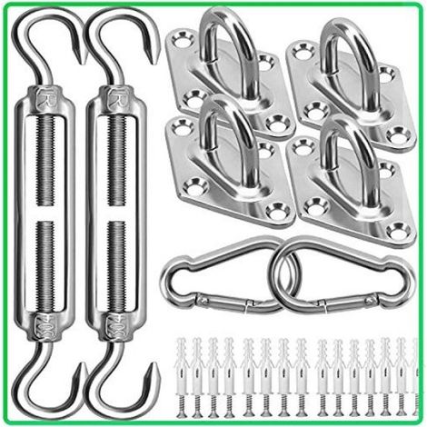 Kit 40 pièces Quincaillerie voile d'ombrage, Acier inoxydable 304, Tendeur réglable, Mousqueton, Œillet, Pour terrasse jardin (1/5)