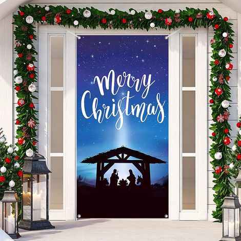 Nouvelle décoration adhésive de porte pour Noël, toile de fond festive, tapisserie murale pour porte de chambre, largeur de porte - SDMT-021 - 110 x 180 cm