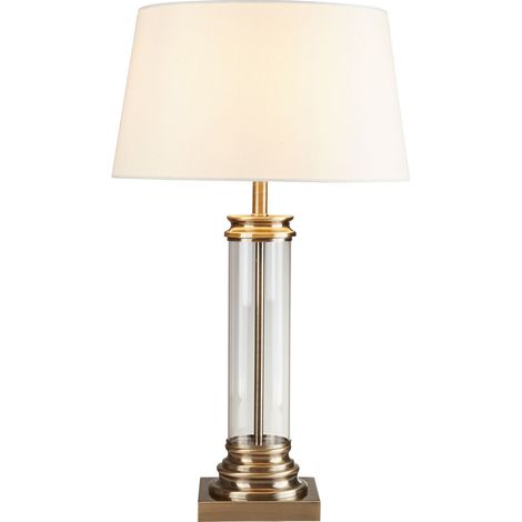 Lampada da tavolo con piedistallo - Ottone antico, vetro e paralume crema (1/5)