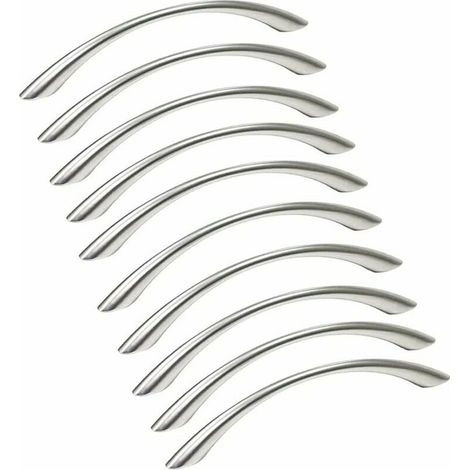 Set di 10 maniglie per mobili in acciaio inox Maniglie per mobili da cucina - Maniglia per porta in nichel spazzolato Maniglia per cucina in acciaio inox Interasse 128 mm Argento