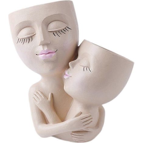 Girls pot de fleurs visage résine femme Head Vase Mother Love Succulent Flowerpot jardin pots maison décoration (1/5)