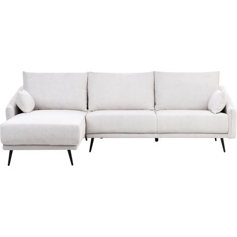 Sofá esquinero de tela de 3 plazas con chaise longue versión derecha blanco crema Varde