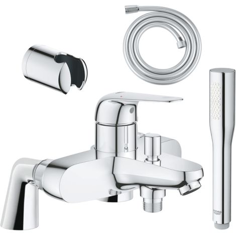 Pack mitigeur mécanique GROHE Swift avec colonnettes + Douchette 1 jet Vitalio Get Stick + Flexible 1750 mm