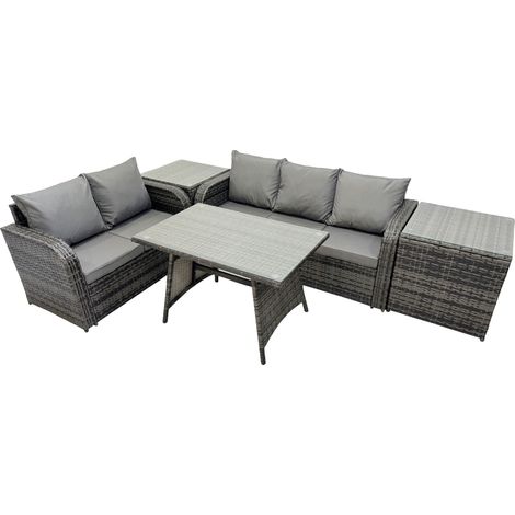 Fimous Garden Rattan Outdoor Furniture Set 5 Seater with Love Sofa 3 Seater Sofa 2 Side Table Dark Grey (1/5)