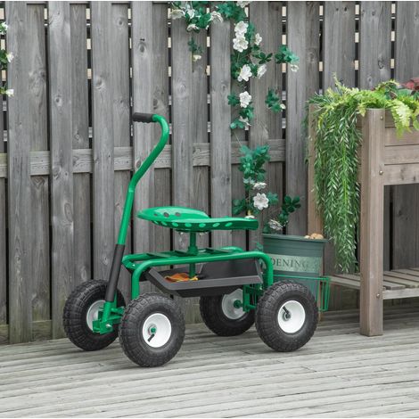Chariot de jardin 98x45x87 cm en métal vert, avec rangement pour jardin FLORAGRACE (1/5)