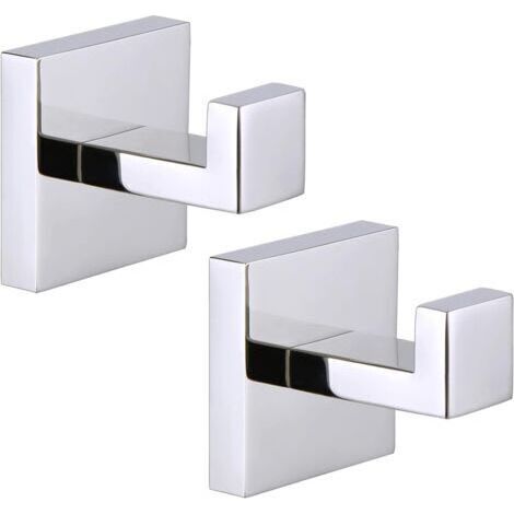 Lot de 2 crochets carrés en métal pour serviette de salle de bain, porte-peignoirs, crochets muraux en acier inoxydable très résistants à visser pour chambre à coucher ou cuisine (1/5)