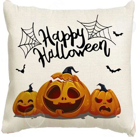 1 coussin 45x45 cm, motif citrouille Halloween, lin naturel, décoration salon et canapé festif (1/2)