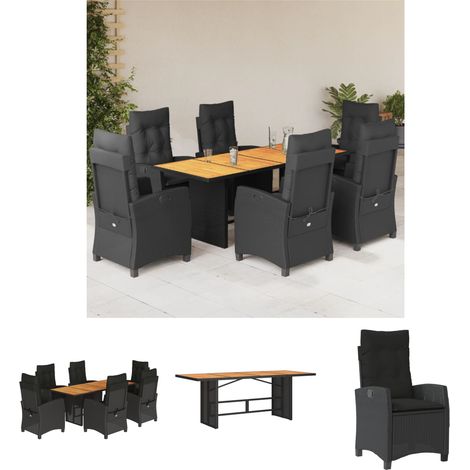 The Living Store 7-tlg. Garten-Essgruppe mit Kissen Schwarz Poly Rattan - Gartenmöbel-Sets (1/5)