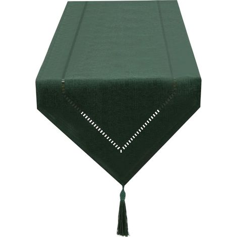 Linghhang – Chemin de table lin vert foncé 32 x 180cm – Haute qualité – Design frangé chic – Entretien facile – Pour décoration moderne