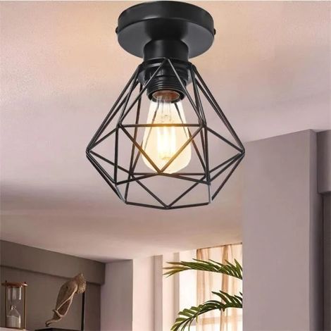 U-Do Plafonnier Industriel Vintage Lampe Cage forme Diamant Mini en Fer Noir (1/4)