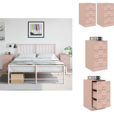 Tables de chevet 2 pcs rose 34,5x39x62 cm acier - Table De Chevet - Meuble De Chambre - Commode - Tiroir - Acier (1/5)