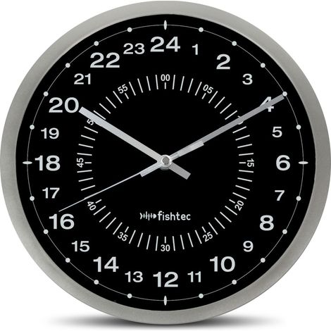 Fishtec – Horloge murale 24 heures Ø 30cm – Double cadran – Affichage précis avec larges aiguilles – Alimentation 1 pile AA