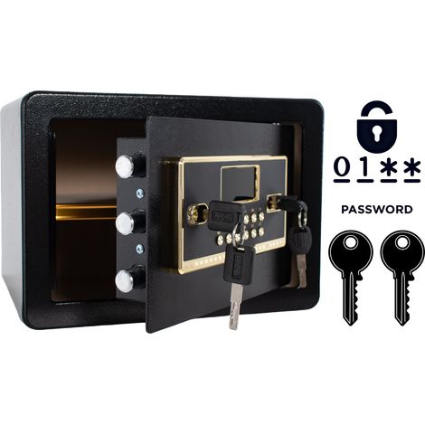Cassaforte domestica blindata con serratura elettronica e chiave, 25x35x25 cm, nera. (1/5)