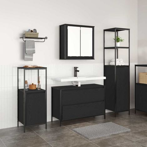 Badezimmermöbel-Set 3 pcs Schwarz Eichen-Optik Holzwerkstoff
