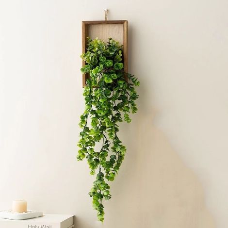 Décoration murale suspendue en plantes artificielles, Cadre en bois Idéal pour salon, cuisine, salle de bain, chambre, bureau à domicile (1/4)