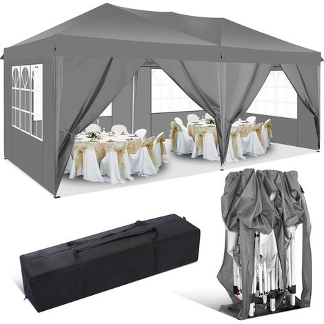 Carpa plegable de jardín. Gazebo impermeable plegable 3x6m con paneles laterales. Carpa de exterior. Altura ajustable. UV. y protección contra el agua, Barnum plegable para bodas, picnics, mercados, G (1/5)