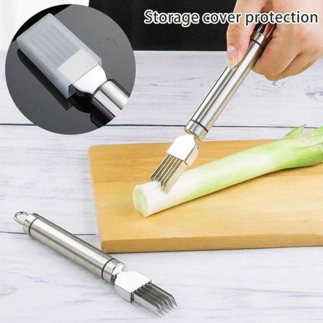 Couteau à échalotes en acier inoxydable, ustensile de cuisine pour trancher les oignons et l'ail (1 pièce) (1/5)
