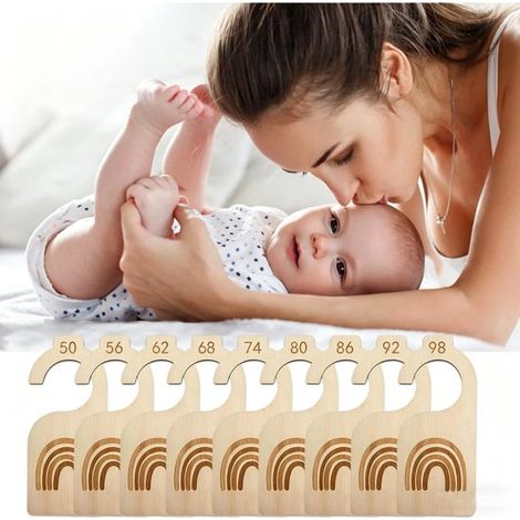 9 teiliges Set Kleiderschrank Trennwände aus Holz Babykleidungs Organizer Regenbogen Design für Größen 50 98 (1/5)