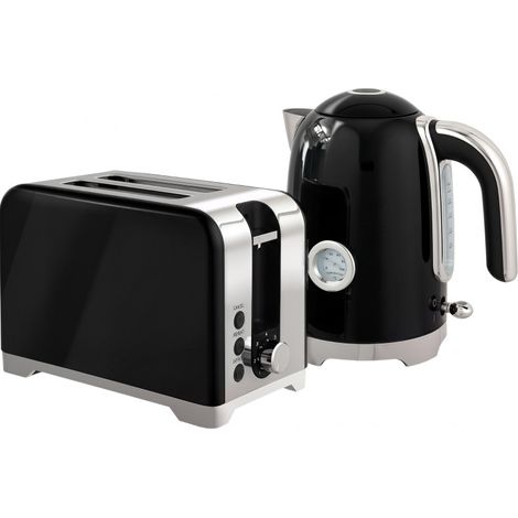 Juego hervidor y tostadora con termómetro, 1,7 l, 2200 W, tostadora de 2 rebanadas, negro (1/5)