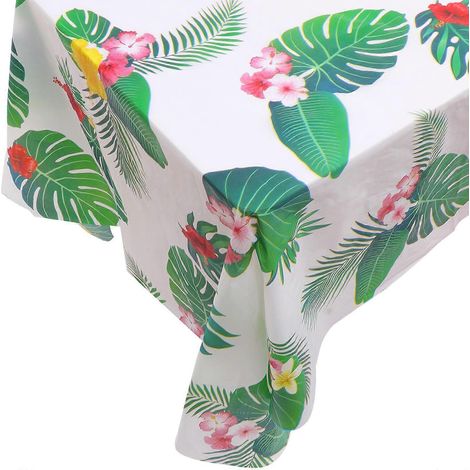 Nappe en plastique vert à motif de feuilles décoratives pour banquets (1/5)