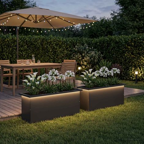 vidaXL Jardinera para jardín con luces LED 2 uds. Negro (1/5)