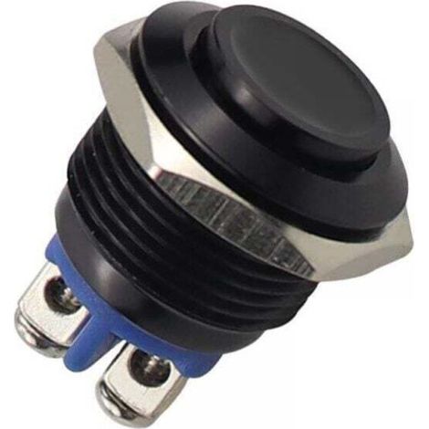 Interrupteur à Bouton-Poussoir en Métal, 220V 16mm Étanche en Acier Inoxydable Rond Auto-Réinitialisation Normalement Ouvert Interrupteur à Bouton-Poussoir à Tête Haute(Le noir)