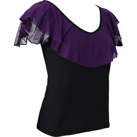 Women's Dance T-Shirt with Ruffled Collar and Ice Flower Design for Latin, Tango, and Flamenco (1/5)