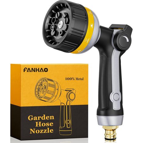 Heavy Duty Garden Spray Gun, Metal Watering Gun with 10 Spray Modes, Thumb Control, High Pressure Nozzle for Watering Plants, Car Wash, Yellow (1/5)