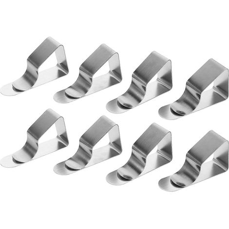 Lot de 8 pinces à nappe trapézoïdales en acier inoxydable, robustes, pour nappes de pique-nique et jupes de table. (1/5)