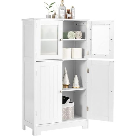 Goplus – Meuble de rangement 60x30x108,5 cm – Placard buffet sur pied avec 4 portes en verre trempé – Étagère réglable pour salon, cuisine, bureau (1/5)