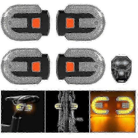 Lot de 4 clignotants de vélo avec alarme, feu arrière de vélo rechargeable par USB avec télécommande, 5 modes d'éclairage stroboscopique étanche (noir) (1/5)