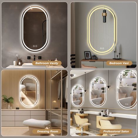 Miroir mural ovale sans cadre 60x90cm, miroir de salle de bain intelligent avec écran tactile, rétroéclairage LED, fonction antibuée, design moderne (1/5)