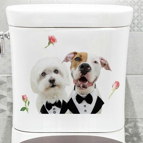 35 x 29 cm, 3-teilige selbstklebende WC-Deckelaufkleber mit Hunde-Motiv, lustige, wasserfeste PVC-WC-Sitzaufkleber für Badezimmerdeckel, Wandaufkleber (1/4)
