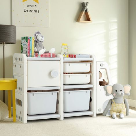 Meuble de Rangement Jouets pour Enfant 2 bac 2 tiroirs et 1 placard 110 x 32 x 66 (L x l x H) CM Gris CW9371 Maison Chic