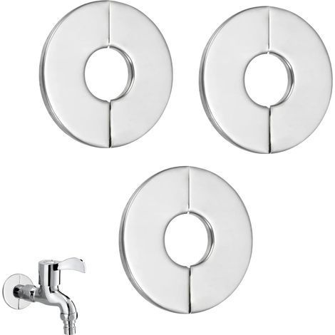 Lot de 3 cache-trous de valve autocollants en acierinoxydable，pour tuyau de rosace mitigeur douche，cache tuyau，cache trou mur ect. (1/5)