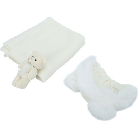 Ensemble pour nouveau-né, bonnet doux pour la peau, poupée ours, accessoires de photographie pour bébé (poupée avec bonnet blanc) (1/5)
