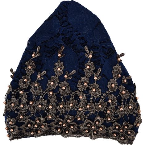 Retro-Turban-Schal für Damen mit Stickerei und Perlen – Eleganter muslimischer Stil, Dunkelblau (1/5)